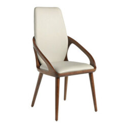Angel Cerda Stylish Cream Leatherette Dining Chair With Walnut Legs