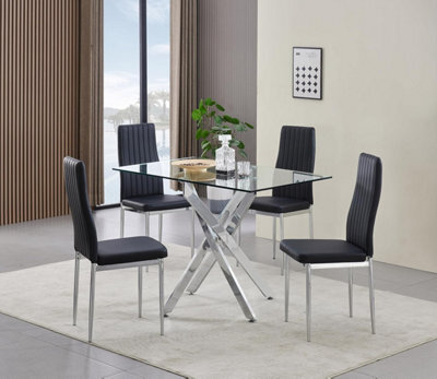 Furnizone UK Rexel 4-Seater 120Cm Rectangular Clear Glass Dining Table And 4 Monza Black Chairs Faux Leather Chairs - image 1