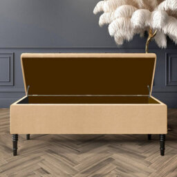 180Cm Paris Striped Ottoman Storage Bench -Upholstered Shoes Bench With Black Turned Wooden Legs - Beige Naple Ottoman Bench - thumbnail 2