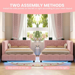 Btm 3Ft Single Boucle Ottoman Storage Bed With Hydraulic Lift Rgb Led Lights Charging Station Hexagon Headboard Pink No Mattress - thumbnail 8