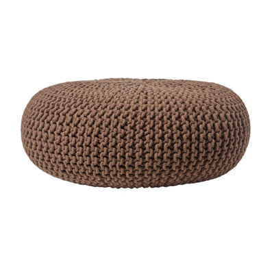 Homescapes Chocolate Brown Large Round Cotton Knitted Pouffe Footstool - image 1