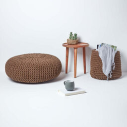 Homescapes Chocolate Brown Large Round Cotton Knitted Pouffe Footstool - thumbnail 6