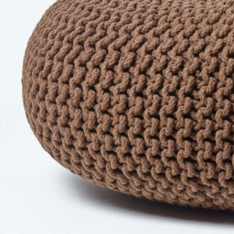 Homescapes Chocolate Brown Large Round Cotton Knitted Pouffe Footstool - thumbnail 4