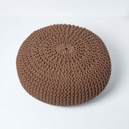 Homescapes Chocolate Brown Large Round Cotton Knitted Pouffe Footstool - thumbnail 3