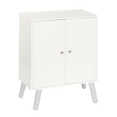 Urbn-Living Urbnliving 60Cm Height 2 Tier White Wooden Bookcase With White Door Scandinavian Style White Legs Bedroom Shelf - image 1