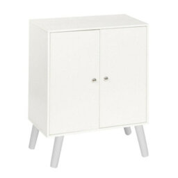 Urbn-Living Urbnliving 60Cm Height 2 Tier White Wooden Bookcase With White Door Scandinavian Style White Legs Bedroom Shelf - thumbnail 1