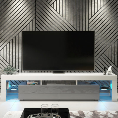 Creative Furniture Nova Tv Unit 200Cm - White & Grey Gloss Doors And Led Lights - image 1