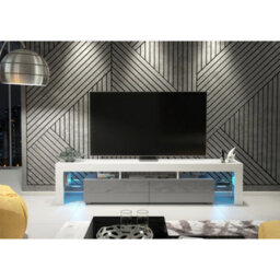 Creative Furniture Nova Tv Unit 200Cm - White & Grey Gloss Doors And Led Lights - thumbnail 2