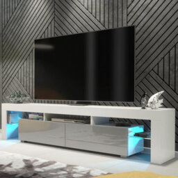 Creative Furniture Nova Tv Unit 200Cm - White & Grey Gloss Doors And Led Lights - thumbnail 5