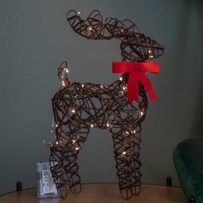 Samuel Alexander 40Cm Battery Operated Light Up Christmas Reindeer With Red Bow & 30 Warm White Leds - image 1