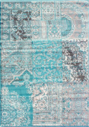 Loomed Aqua Blue Grey Traditional Patchwork Living Room Rug 120X170Cm - thumbnail 4