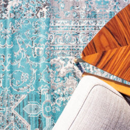 Loomed Aqua Blue Grey Traditional Patchwork Living Room Rug 120X170Cm - thumbnail 2