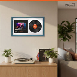 "30X17"" Navy Blue Sleek Vinyl Record Frame With White Mount For 12 Inch Lp Album Cover & Disc - Ak Frames" - thumbnail 5
