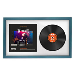 "30X17"" Navy Blue Sleek Vinyl Record Frame With White Mount For 12 Inch Lp Album Cover & Disc - Ak Frames"