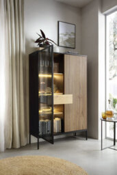 Arte Sento Display Cabinet (H1660mm W1040mm D390mm) With Led Lighting - Dark Oak And Black Matt - thumbnail 3