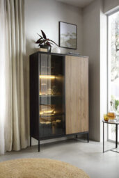 Arte Sento Display Cabinet (H1660mm W1040mm D390mm) With Led Lighting - Dark Oak And Black Matt