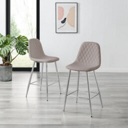 Furniturebox Uk 2X Counter Stools - Corona Cappuccino Beige Faux Leather Dining Chair Silver Metal Legs - Minimalist Scandi Style - thumbnail 2
