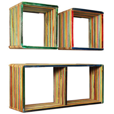 Berkfield Wall Shelf Set 3 Pieces Solid Reclaimed Teak Multicolour - image 1