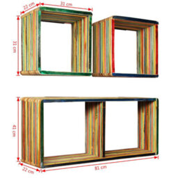 Berkfield Wall Shelf Set 3 Pieces Solid Reclaimed Teak Multicolour - thumbnail 7