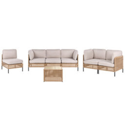Beliani Garden Lounge Set With Table 6 Seater Omegana Modular Pe Rattan Light Beige - thumbnail 1