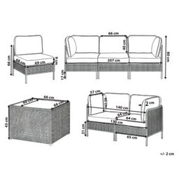 Beliani Garden Lounge Set With Table 6 Seater Omegana Modular Pe Rattan Light Beige - thumbnail 3