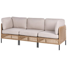 Beliani Garden Lounge Set With Table 6 Seater Omegana Modular Pe Rattan Light Beige - thumbnail 4