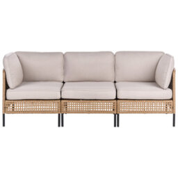 Beliani Garden Lounge Set With Table 6 Seater Omegana Modular Pe Rattan Light Beige - thumbnail 5