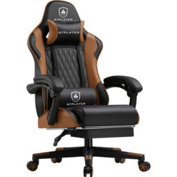 Gtplayer Gaming Chair, Ergonomic Computer Chair With Footrest, Height Adjustable Gaming Chair 360 Swivel Office, Brown