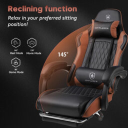 Luckracer Gaming Chair, Ergonomic Computer Chair With Footrest, Height Adjustable Gaming Chair 360 Swivel Office, Brown - thumbnail 6
