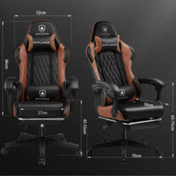 Luckracer Gaming Chair, Ergonomic Computer Chair With Footrest, Height Adjustable Gaming Chair 360 Swivel Office, Brown - thumbnail 3