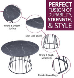 Hallowood Furniture Cullompton Round Dining Table 120Cm With Grey Marble Effect Top And Black Base - thumbnail 2