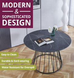 Hallowood Furniture Cullompton Round Dining Table 120Cm With Grey Marble Effect Top And Black Base - thumbnail 5