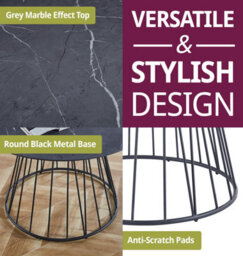 Hallowood Furniture Cullompton Round Dining Table 120Cm With Grey Marble Effect Top And Black Base - thumbnail 4