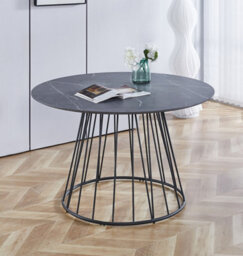 Hallowood Furniture Cullompton Round Dining Table 120Cm With Grey Marble Effect Top And Black Base