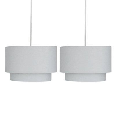 Pair Of Easy Fit Light Shades Light Grey 2 Tier Modern Ceiling Pendant Shades - image 1