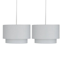 Pair Of Easy Fit Light Shades Light Grey 2 Tier Modern Ceiling Pendant Shades - thumbnail 1