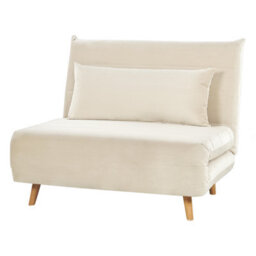 Beliani Single Sofa Bed Setten Velvet Light Beige - thumbnail 4
