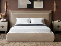 Solace+Co Sigrid Sand Velvet Cushion Headboard Ottoman Bed Kingsize - thumbnail 2