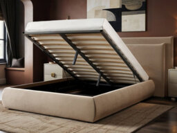 Solace+Co Sigrid Sand Velvet Cushion Headboard Ottoman Bed Kingsize - thumbnail 3