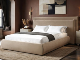 Solace+Co Sigrid Sand Velvet Cushion Headboard Ottoman Bed Kingsize - thumbnail 1