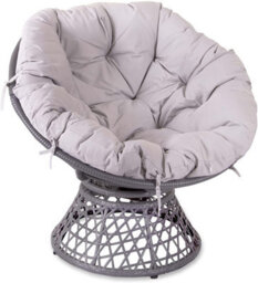 Sh&g Rattan Swivel Chair - 360 Papasan Moon Chair - Grey Rattan With Grey Cushion - Indoor & Outdoor - Signature Homes And Gardens
