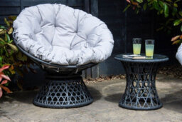 Sh&g Rattan Swivel Chair - 360 Papasan Moon Chair - Grey Rattan With Grey Cushion - Indoor & Outdoor - Signature Homes And Gardens - thumbnail 2