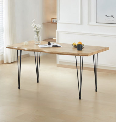 Hallowood Furniture Cullompton Large Dining Table (160Cm) With Live Edge Effect And Black Metal Legs - image 1