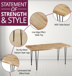 Hallowood Furniture Cullompton Large Dining Table (160Cm) With Live Edge Effect And Black Metal Legs - thumbnail 4