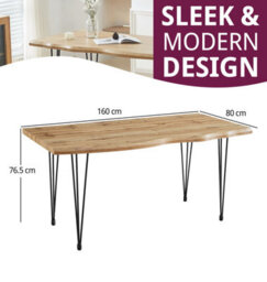 Hallowood Furniture Cullompton Large Dining Table (160Cm) With Live Edge Effect And Black Metal Legs - thumbnail 3