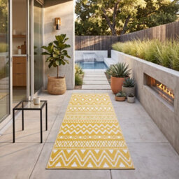 Homescapes Luxury Outdoor Rug Runner Waterproof Reversible For Garden, 75 X 200 Cm, Yellow & White, Recycled, Anna Aztec - thumbnail 8