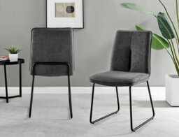 Furniturebox Imperia Black High Gloss 6 Seater Dining Table With Structural 2 Plinth Column Legs Dark Grey Fabric Halle Modern Chairs - thumbnail 3