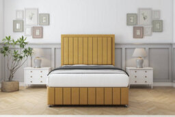 "Sloomy Pemberton Mustard Plush Divan Bed 2 Drawers Right Side-26"" Strutted Headboard 12"" Footboard 6' Super King" - thumbnail 2
