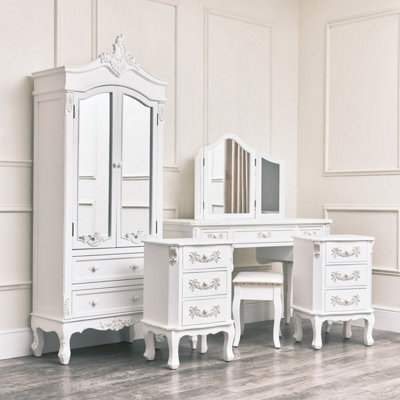 Melody Maison Antique White Closet, Dressing Table Set & Pair Of Bedside Tables - Pays Blanc Range - image 1