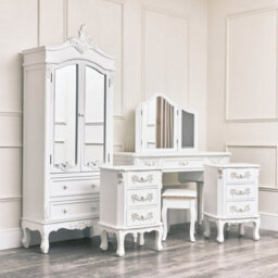 Melody Maison Antique White Closet, Dressing Table Set & Pair Of Bedside Tables - Pays Blanc Range